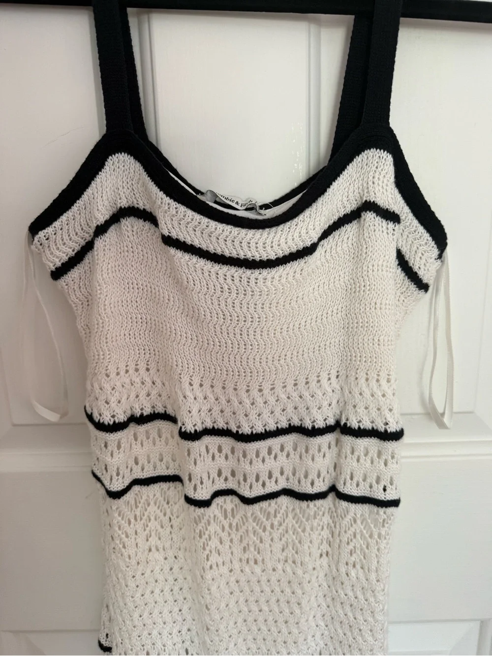 Abercrombie & Fitch Cream Crochet Maxi Dress with Black Trim